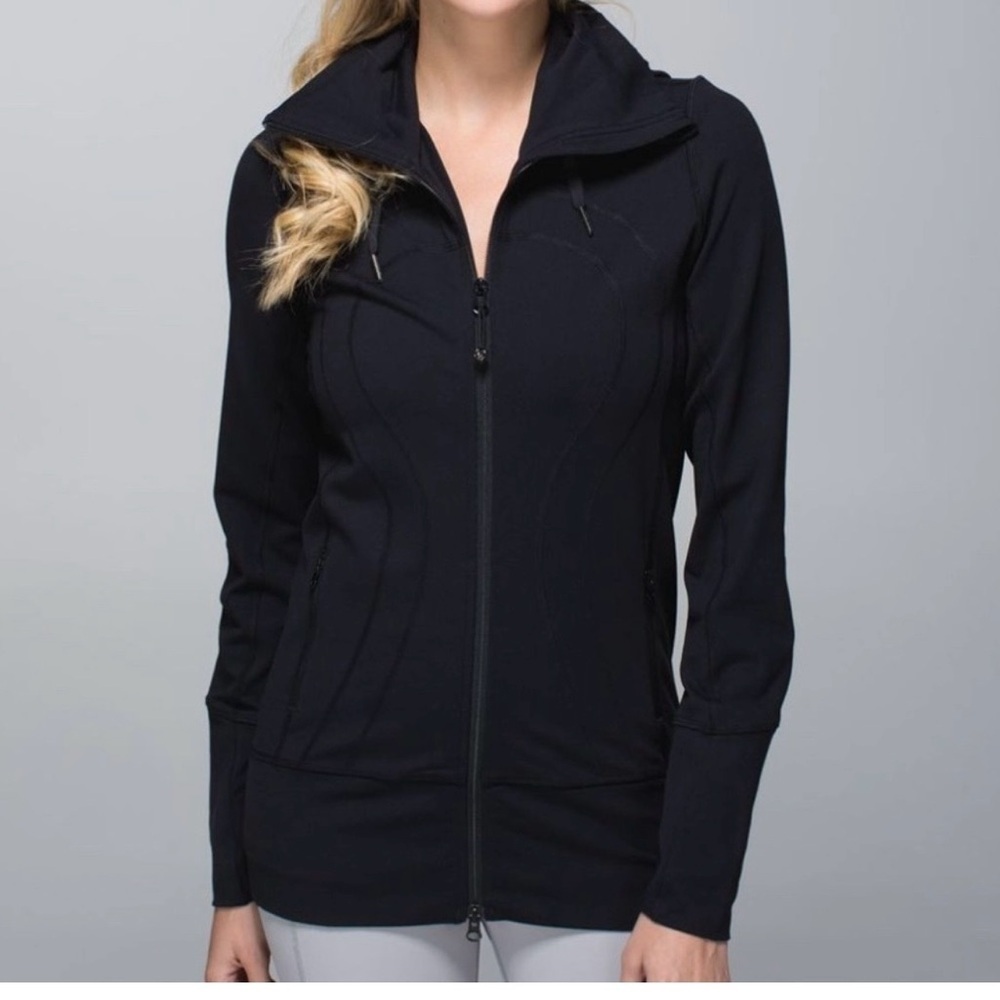 Lululemon Stride Full Zip Jacket Size 2 Black Hooded Thumbholes Flaw